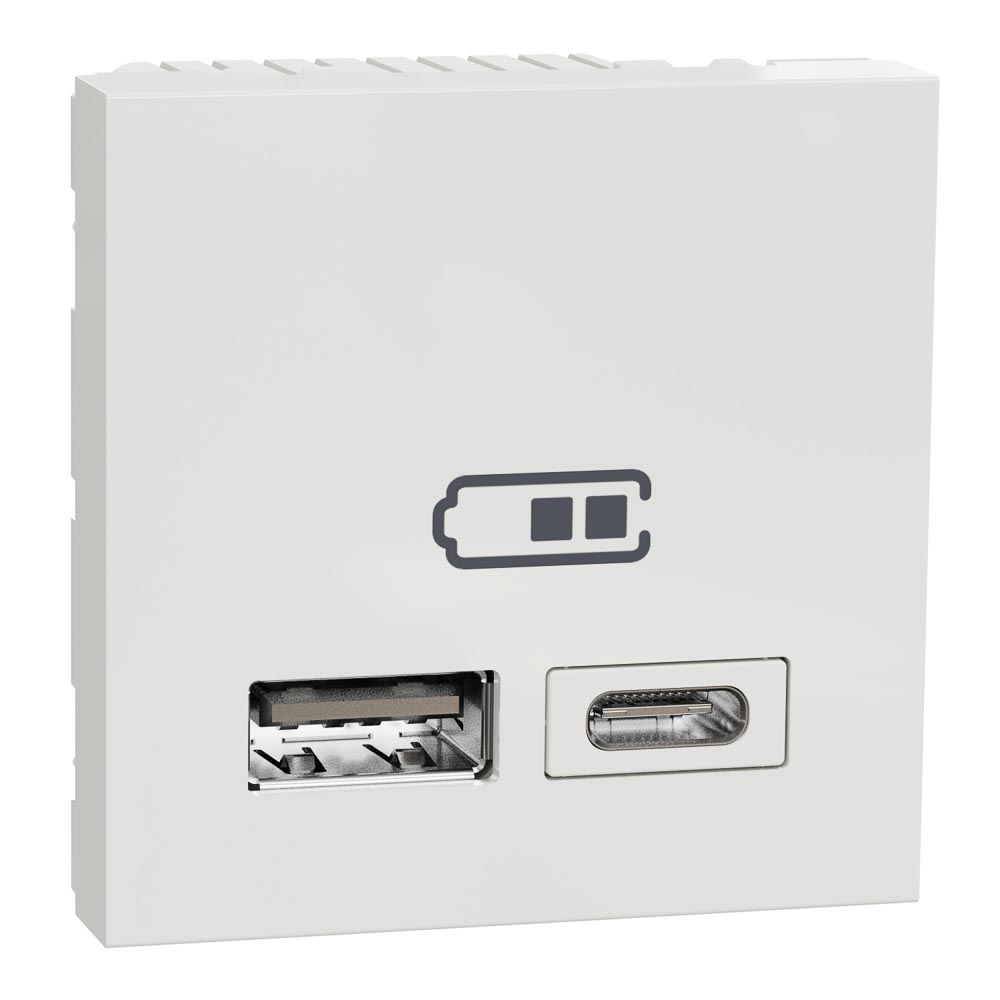 NEW UNICA 2M PRIZA DUBLA INCARCARE USB 2.0 A+C ALB NU301818