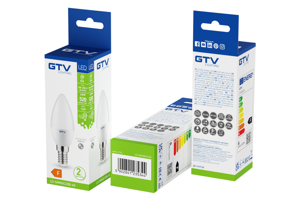GTV BEC LED E14 6W 520 lm 4000K C30 LUMANARE