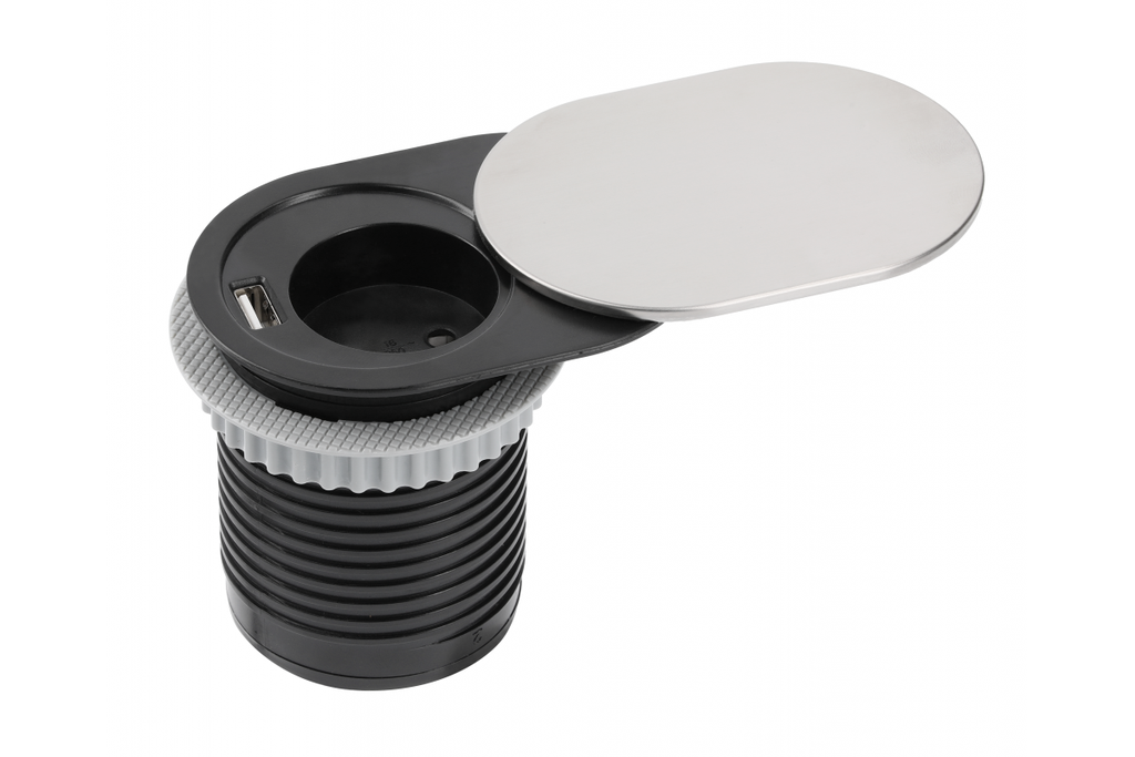 GTV PRIZA BIROU MINI 1XSCHUKO 1XUSB2.4A INOX CABLU 1.9M AE-BPW1S1UCH-51