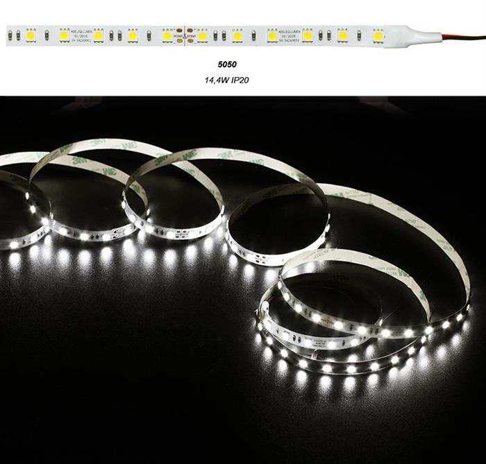 LED BANDA 24V IP20 4000K 14.4W 1440 lm/m (5m/rola)